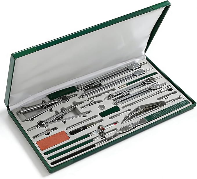 23 Piece Geometry Kit, Construction Engineering Design Professional Drawing Tools, with Large Extension Beam, for Drafting, Math and Making Circles, School, Drafting, Architecture