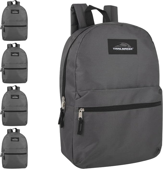 Trail maker 24 Pack- Classic 17 Inch Backpacks in Bulk Wholesale Back Packs for Boys and Girls (Gray)