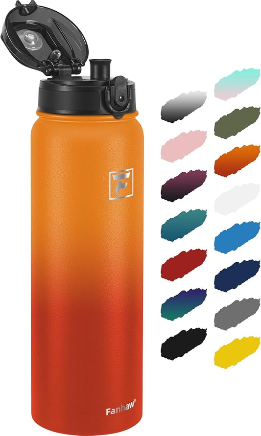 Fanhaw 32 oz Insulated Stainless Steel Water Bottle with Anti-Dust Chug Lid, Leakproof Vacuum Sports Bottle for Kids, Teens & Adults, Back to School Essentials (Yellow Orange)