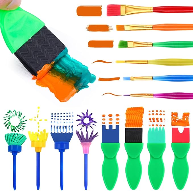 AROIC 82 Pack Washable Finger Paint Set, 12 Color Finger Paints 1 oz Each, Sponges, Painting Brushes, Waterproof Painting Apron, Palette Paper Drawing Gifts for Adults