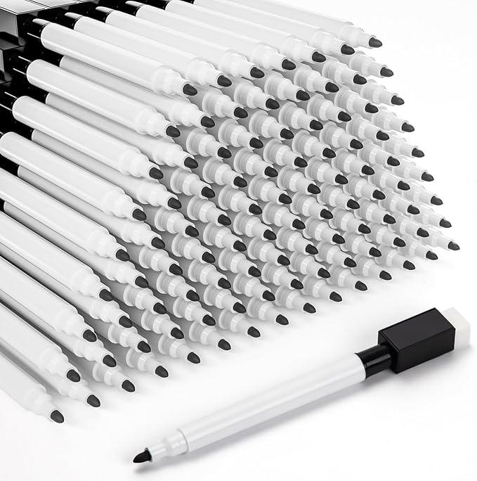 100 Pcs Black Magnetic Dry Erase Markers with Eraser Cap, White Board Mini Dry erase Markers Bulk, Fine Point Tip White Board Markers for Teachers Office School Supplies