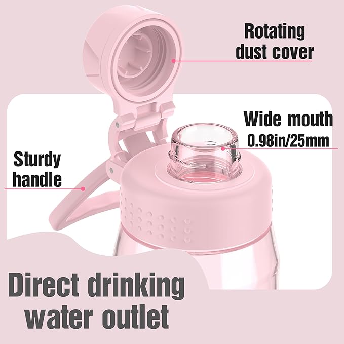 32oz Clear Water Bottle - BPA-Free Tritan Plastic, Fast Flow Spout Lid, Wide Mouth & Leakproof Design Hiking Water Bottle Suitable for Travel, Outdoors, Gym, Travel, Home, School （Pink）