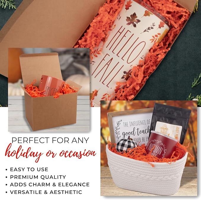 MagicWater Crinkle Cut Paper for Gift Baskets - 5LB - Orange - Perfect for Shredded Paper Filler, Basket Filler, Gift Boxes, Bridesmaid Gifts, Christmas Stuffers & More – Ideal for All Occasions