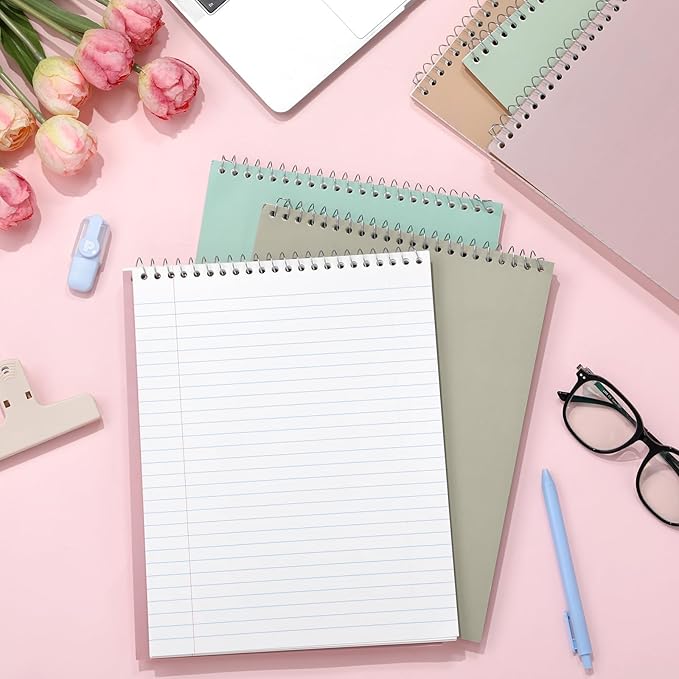 Resurhang 6 Pack 8.5 x 11'' Top Bound Office Steno Book Wide Ruled Double Sided Spiral Notebooks Reliable White Paper 70 Sheets/Pad Pastel Colors Covers for Writing School Notes(Bohemian Color)