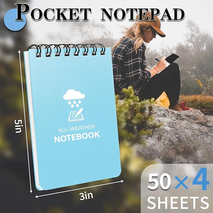 COIDEA Waterproof Notebook, 4 Pack Top-Spiral Pocket Notepad, 3" x 5" Weatherproof NotePad, All Weather Police Pocket Notebook Little Memo Steno Note Pads for Outdoor Office School Recording, Blue