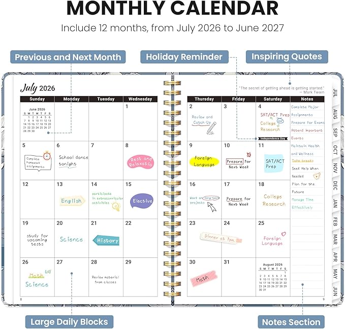 Planner 2026-2027, Hardcover Monthly and Weekly Academic Planner July 2026 - June 2027, Teacher and Student Calendar Agenda Book with Tabs, A5 (6.3" x 8.5"), Ideal for School and Office, Butterfly Peony