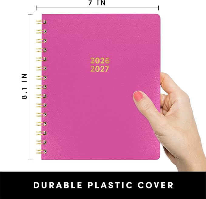 PAPERAGE Academic Planner, Weekly & Monthly Planner & Calendar, 12-Months, July 2026 - June 2027, (7" x 8"), School & Student Planning Agenda with Tabs, Bonus Pages & Inner Pocket, Raspberry