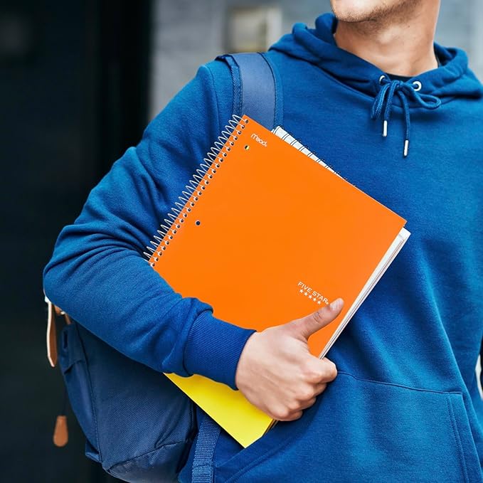 Five Star Spiral Notebook + Study App, 2 Subject, College Ruled, 8-1/2" x 11", 120 Sheets, Fights Ink Bleed, Purple, Orange, Green, Blue, Gray, Black, Color Will Vary, 1 Count (824230)