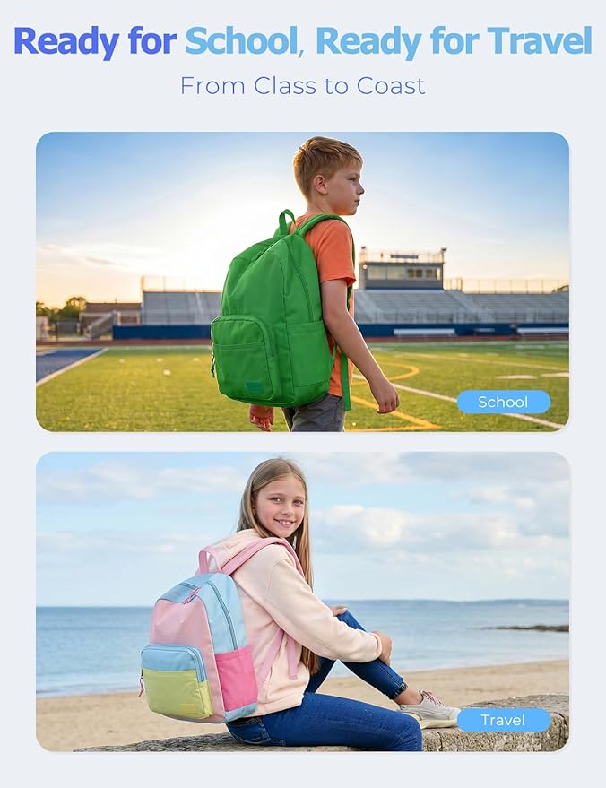 VASCHY School Backpacks, Lightweight Bookbag Schoolbag for Boys Girls Casual Basic Simple Daypack for Men Women Bright Green