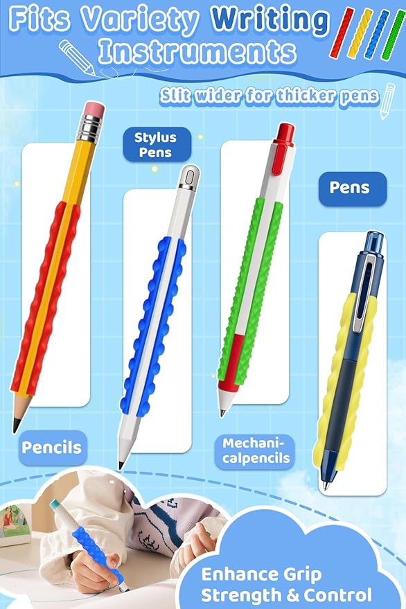 4-Pack Sensory Pencil Grips for Kids Adults,Textured Fidgets Pencil Grips for Kids Handwriting, Quiet Calming Focus Tools for Anxiety Relief, ADHD&Autism Tools,for Classroom Rewards