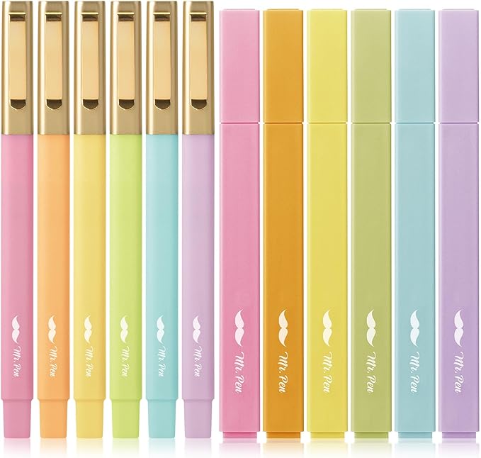 Mr. Pen- Aesthetic Highlighters and Ballpoint Pens No Bleed, 12 Pack, Spring Pastel, Bible Highlighters and Pens No Bleed, Fast Dry and No Smear for Bible Journaling, Planner, School Supplies