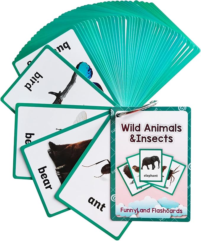 Lilias Wild Animals & Insects Flash Cards, Toddler Learning Toys, Preschool Learning Toys, Homeschool Supplies, Learning Supplies for Kindergarten, 4.3 X 3.14 Inch, 48 Cards in Set