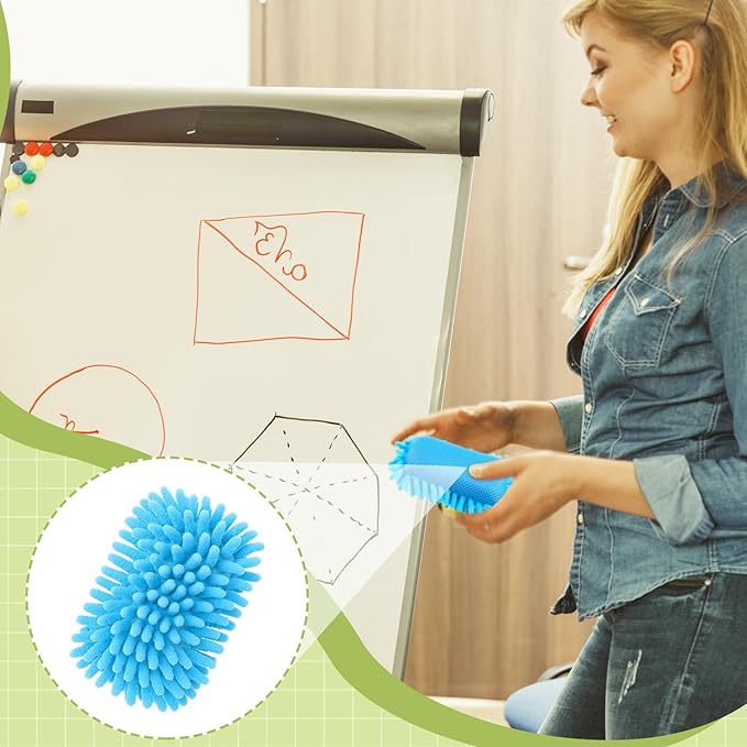 Zonon 4 Pieces Dry Erase Eraser Microfiber Shag Washable Whiteboard Eraser for Markers, Chalk, Home and Office (Blue,Green,Gray)