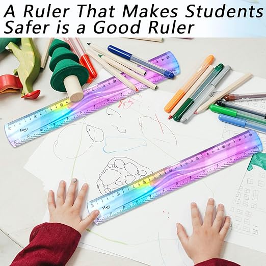 4 PCS 12 Inch Flexible Ruler, Bendable Plastic Ruler, Soft Bendable Gradient Colour Rulers with Centimeters and Inches for Student School Classroom Office Supplies