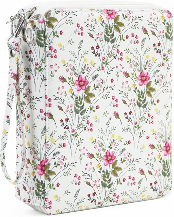 YOUNGCOL 120 Slots Colored Pencil Case Color Pencil Organizer Storage Large Capacity Pencil Case (White + Floral)