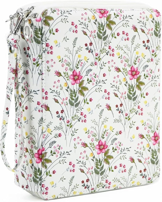 YOUNGCOL 120 Slots Colored Pencil Case Color Pencil Organizer Storage Large Capacity Pencil Case (White + Floral)