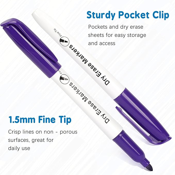 V-Opitos 30 Pack Fine Tip Dry Erase Markers - Bulk Whiteboard Erasable Markers in 15 Colors, Ideal for School Classroom Office Supplies, Non-Toxic & Easy Clean for White board