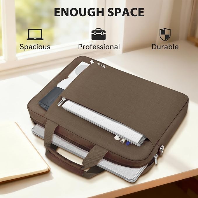 Ferkurn Laptop Bag Case for Women Men Computer Bag Compatible with HP Envy Pavilion Omen/LG Gram/MSI/Dell Inspiron XPS/Lenovo/Acer, Shoulder Strap Carrying Messenger Briefcase, Brown, 15.6 16 Inch