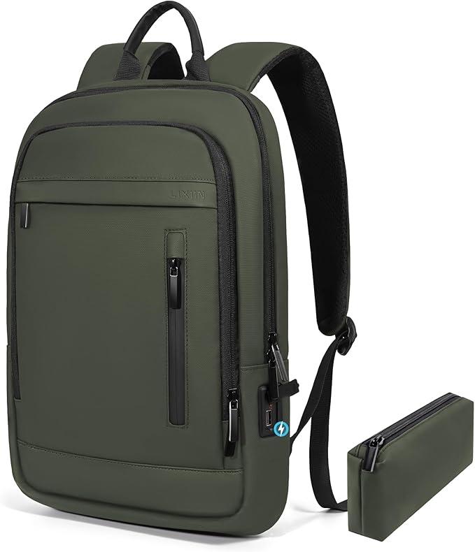 Business Backpack for Men Lightweight Commute Laptop Backpack Anti-Theft Water Resistant Backpack for 15.6 Inch Computer for Daily Office Work with Small Bag (Green, 15.6")