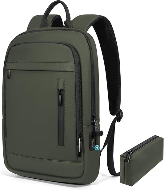 Business Backpack for Men Lightweight Commute Laptop Backpack Anti-Theft Water Resistant Backpack for 15.6 Inch Computer for Daily Office Work with Small Bag (Green, 15.6")