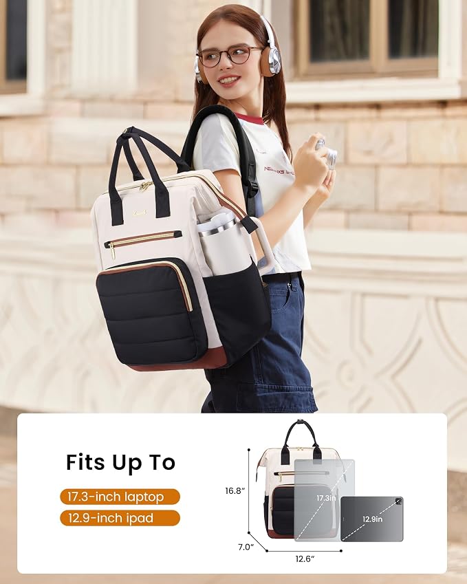 LOVEVOOK Puffer Laptop Backpack for Women, 17 Inch Work Backpack purse for Nurse Teacher, Personal Item Travel Bag College Computer Daypack for Daily Commute