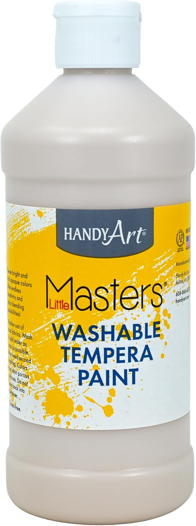 Handy Art Little Masters Washable Tempera Paint, Peach, 16 oz Bottle, Bright & Mixable, High Opacity, Washable Colors for Classroom, Students, Kids, Young Artists, Safe & Non-Toxic, Made in USA