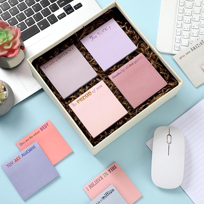 Yinder 24 Pcs Inspirational Sticky Notes Cute Motivational Sticky Notes Pad End of Year Employee Appreciation Gifts Bulk for Teacher Nurse Coworkers Office Supplies 3 x 3'' (Thank You,Aesthetics)