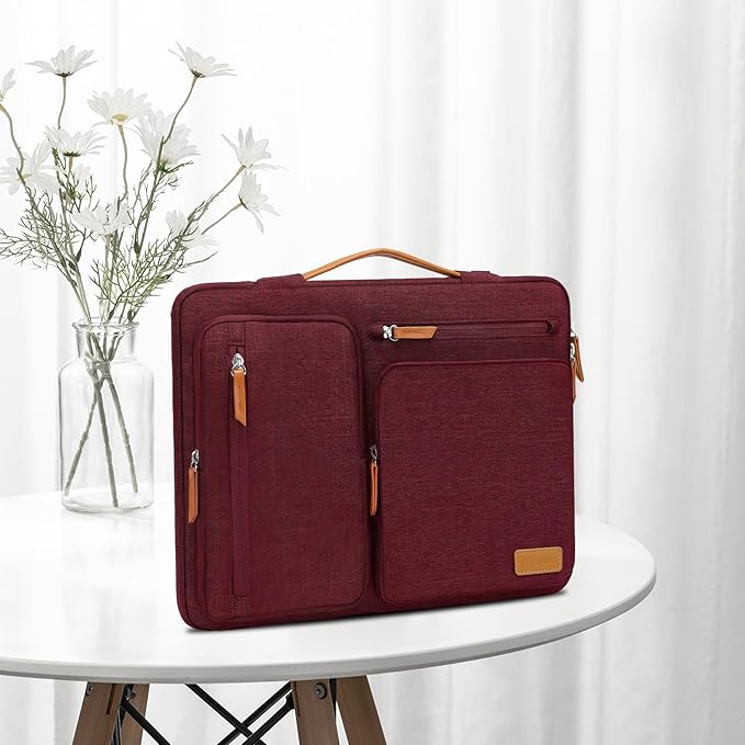 MOSISO 360 Protective Laptop Case 13.3 inch, 13-13.3 inch Laptop Sleeve Compatible with MacBook Air/Pro 13 / Pro 14,HP Dell Acer ASUS,Side Open Carrying Case with 4 Zipper Pockets&Handle, Wine Red