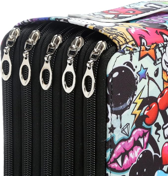 Portable Colored 250 Slots Pencil case Organizer with Printing Pattern for Watercolor Pens or Markers, Pencil Case Organizer for Artist