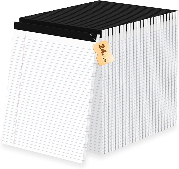 24Packs Legal Pads 8.5 x 11 Inch, 50Sheets/Pack, College Ruled & Perforated White Writing Pads, Pads of Paper 8.5 x 11, Lined Note Pads with Sturdy Backing for Office, Business & School Supplies