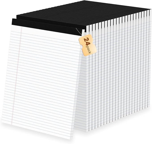 24Packs Legal Pads 8.5 x 11 Inch, 50Sheets/Pack, College Ruled & Perforated White Writing Pads, Pads of Paper 8.5 x 11, Lined Note Pads with Sturdy Backing for Office, Business & School Supplies