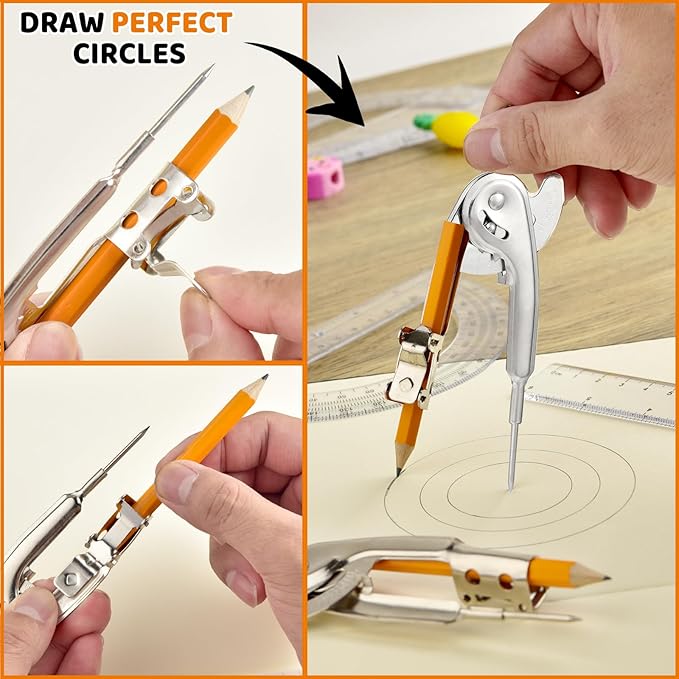 60 Pieces Compass for Geometry Metal Compass Tool Math Compass Bulk Drawing Compass Silver Geometry Compass with Pencil for Student School Classroom Office Woodworking Art Drawing