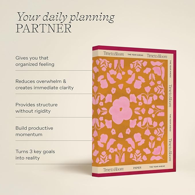 Papier Time to Bloom Daily Planner - Hardcover Vintage Design | Undated 16-Week Goal Planner | Track Habits, Thoughts, To-Dos & Priorities | Beautiful Motivational Gift