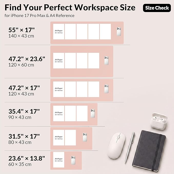 AFIING Leather Desk Pad Protector, Large Mouse Pad, Dual-Sided PU Leather & Natural Cork Desk Mat, Non-Slip Waterproof Laptop Desk Blotter for Office and Home, 23.6" x 13.7",Pink