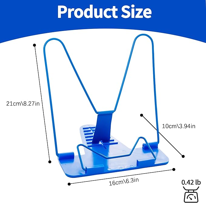 Metal Book Stand for Reading & Desk Use, Book Holder for Cookbooks, Textbooks, Flat Panel & Mobile Phone, Multi-Purpose Reading Stand for Students & Study (Blue)