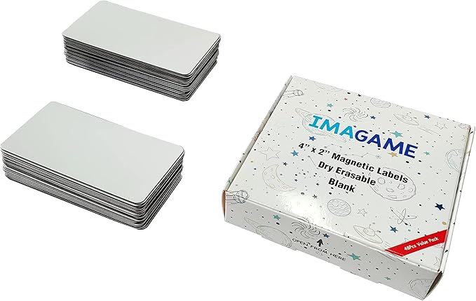 IMAGAME Dry Erase Magnets, Blank Magnetic Dry Erase Labels, 48-Pack, Erasable Magnets for Whiteboard, Multipurpose White Magnetic Labels to Write On for Classroom, Home, Education, Office, 4" x 2"