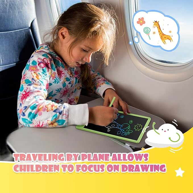 EooCoo LCD Writing Tablet for Kids, Road Trip Essentials 10 Inch Kids Drawing Pad, No Mess Coloring Books for Toddler, Travel Toys Car Airplane Activities, Birthday Gifts for 3-8 Years Old Girls Boys