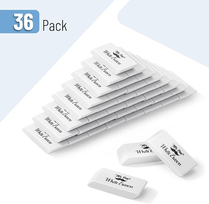 Mr. Pen- White Pencil Erasers Bulk, 36 Pack