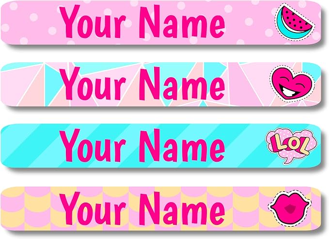 Lovable Labels Personalized Labels for Kids (120 Labels) - Waterproof Dishwasher Safe Peel and Stick Labels are Great for School Supplies Daycare Camp Bottles (Doll Party)