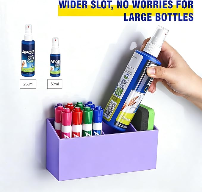 Magnetic Dry Erase Marker Holder for Whiteboard, Anti-slip Magnet Pen Holder for Fridge Refrigeator, Acrylic Pencil Holder for Classroom Teacher, Office Accessories, Locker Organizer(Purple)