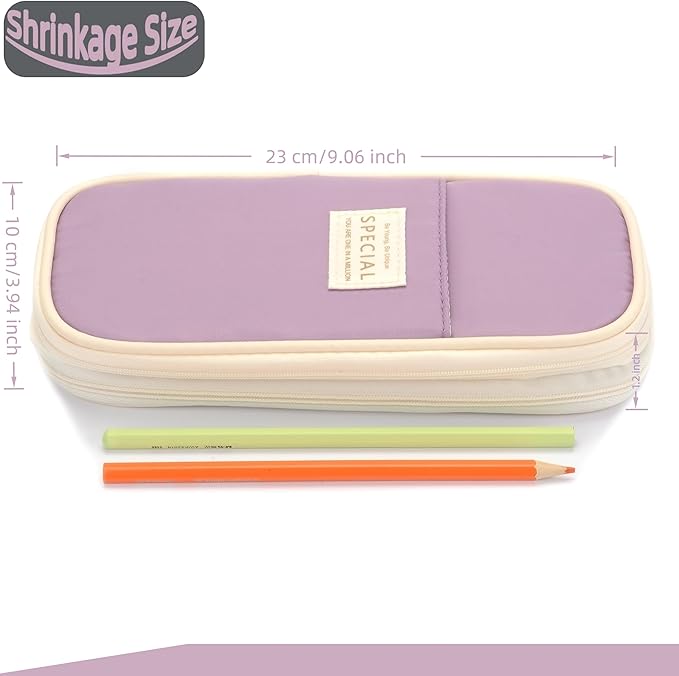 Large Capacity Canvas Pencil Case Organizer Holder Pouch Bag with Zipper Compartments, Pen Cases for Women Girls School Adults (Purple)