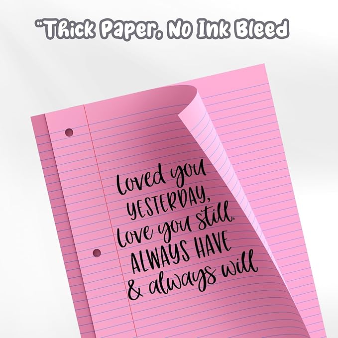 400 Sheets Pastel Colored Filler Paper Set, College Ruled, 8" x 10.5" Three-Hole Punched, Compatible with 3-Ring Binders, Includes Pink, Purple, Blue, Green