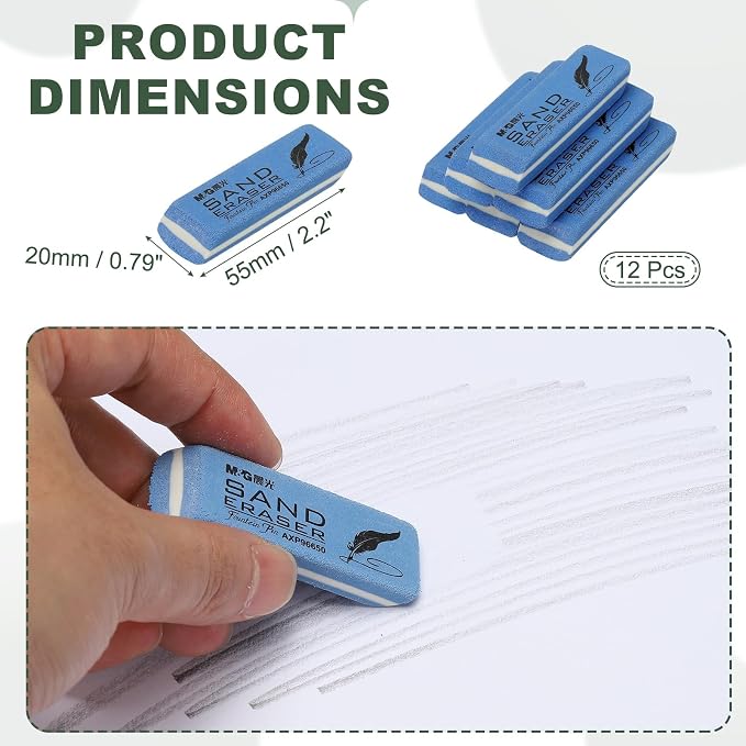 PATIKIL 12 Pcs Sand Erasers, Frosted Eraser Block Easy to Clean Durable Bulk for Gel Ink Ballpoint Fountain Pen Office, AXP96650, Blue