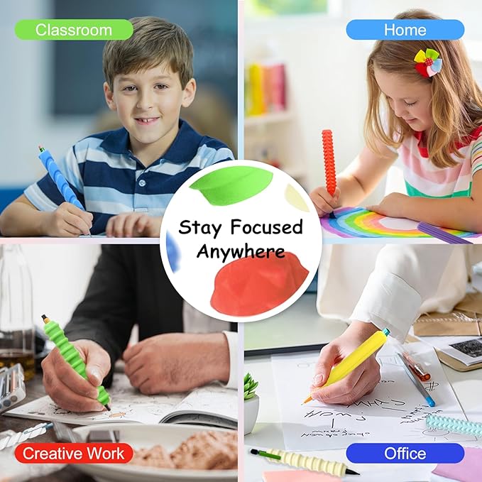 Pencil Grips, 4-Pack Textured Silicone Sleeves for Mechanical Pencils, Sensory Fidget ADHD Tool for Kids and Adults, Quiet Fidget Tools for Classroom Focus, Anxiety Relief (8 Set)