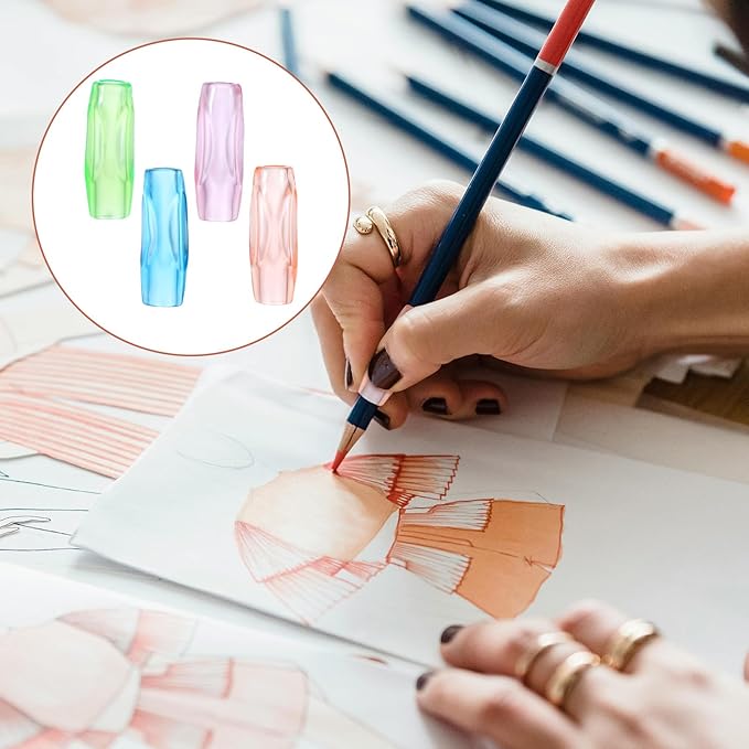 Pencil Grippers for Handwriting, 8PCS Silicone Pencil Grippers Relieving Fingers Fatigue Writing Aid Pencils Holder Comfort Cushion Grip Pencils Gripper Flexable Soft Corrective Finger Tool for Adult