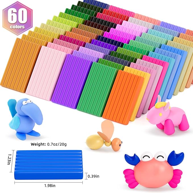 CiaraQ Polymer Clay 60 Colors Starter Kit - Oven Bake Modeling Clay for Kids & Artists, Non-Sticky DIY Clay with Sculpting Tools, Fun Gift for Children Ages 4+, 3.24 lb