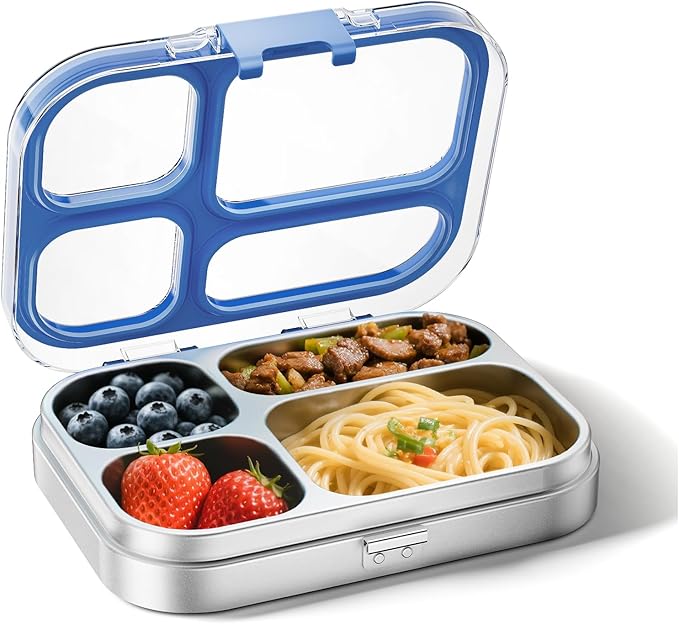 G.a HOMEFAVOR Stainless Steel Lunch Box - 4 Compartments Bento Box for Kids, Leakproof Food Container for School, Office, Dishwasher Safe, BPA-Free, 800 ml/27 oz, Dark Blue