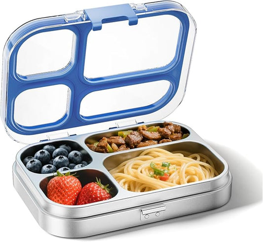 G.a HOMEFAVOR Stainless Steel Lunch Box - 4 Compartments Bento Box for Kids, Leakproof Food Container for School, Office, Dishwasher Safe, BPA-Free, 800 ml/27 oz, Dark Blue