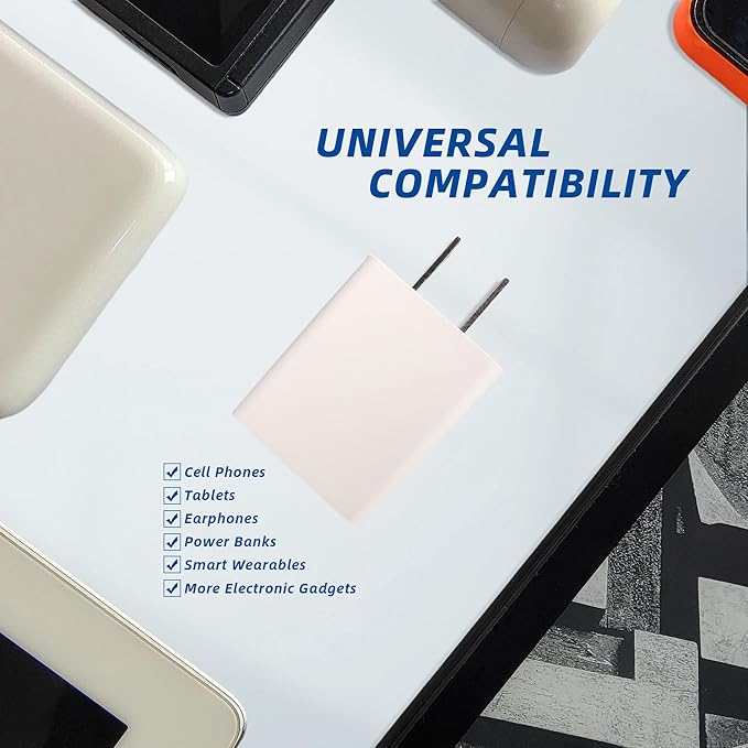 UL Listed USB Wall Charger Block (5W, White, 2pcs), 5V 1A Power Adapter for Outlet, Plug for Cell Phones, Tablets, Earphones, Power Banks, Smart Wearables, Toys and More Electronic Gadgets