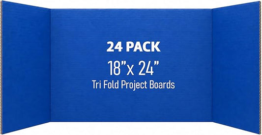 Flipside Products 18" x 48" Blue Project Boards, Pack of 24, Trifold, Presentation Board, DIY Projects, Small Display, Science Fair, Classroom, Clubs, 4H, Graduation